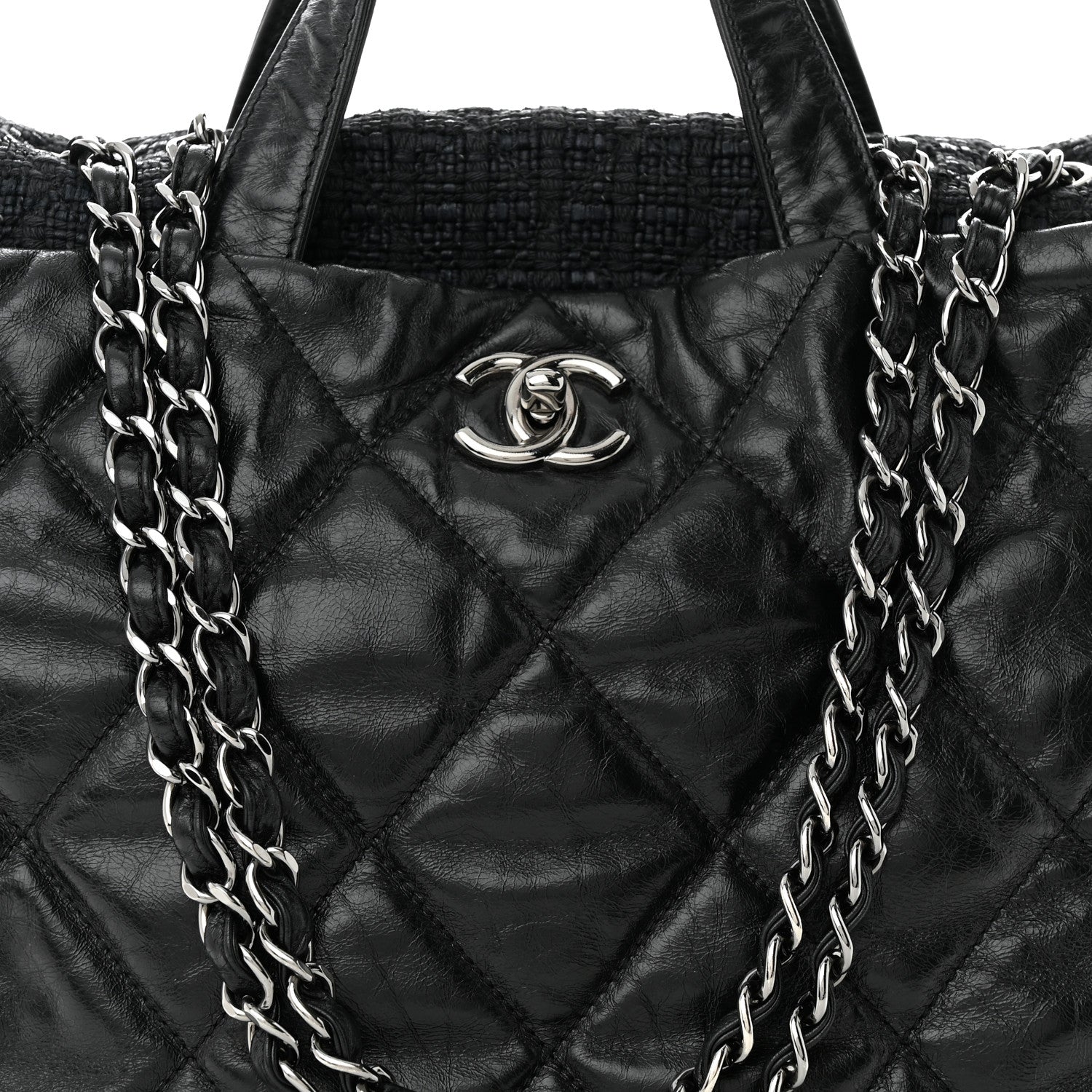 Chanel Glazed Calfskin Quilted Tweed Portobello Tote Black 8 of 12