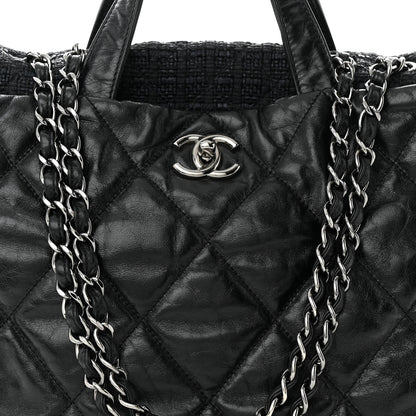 Chanel Glazed Calfskin Quilted Tweed Portobello Tote Black 8 of 12