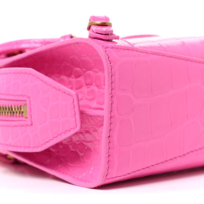 Balenciaga Calfskin Crocodile Embossed Neo Classic Gold Hardware Nano City Crossbody Neon Pink 8 of 22