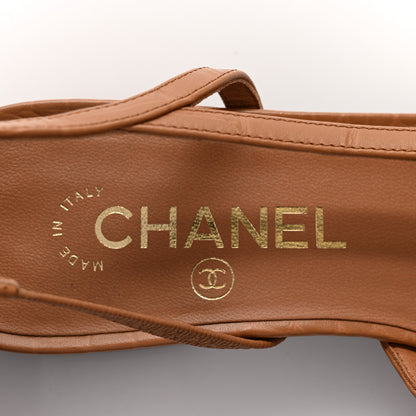 Chanel Calfskin Crocodile Embossed Patent Cap Toe CC Slingback Flats 38 Brown Black 8 of 11