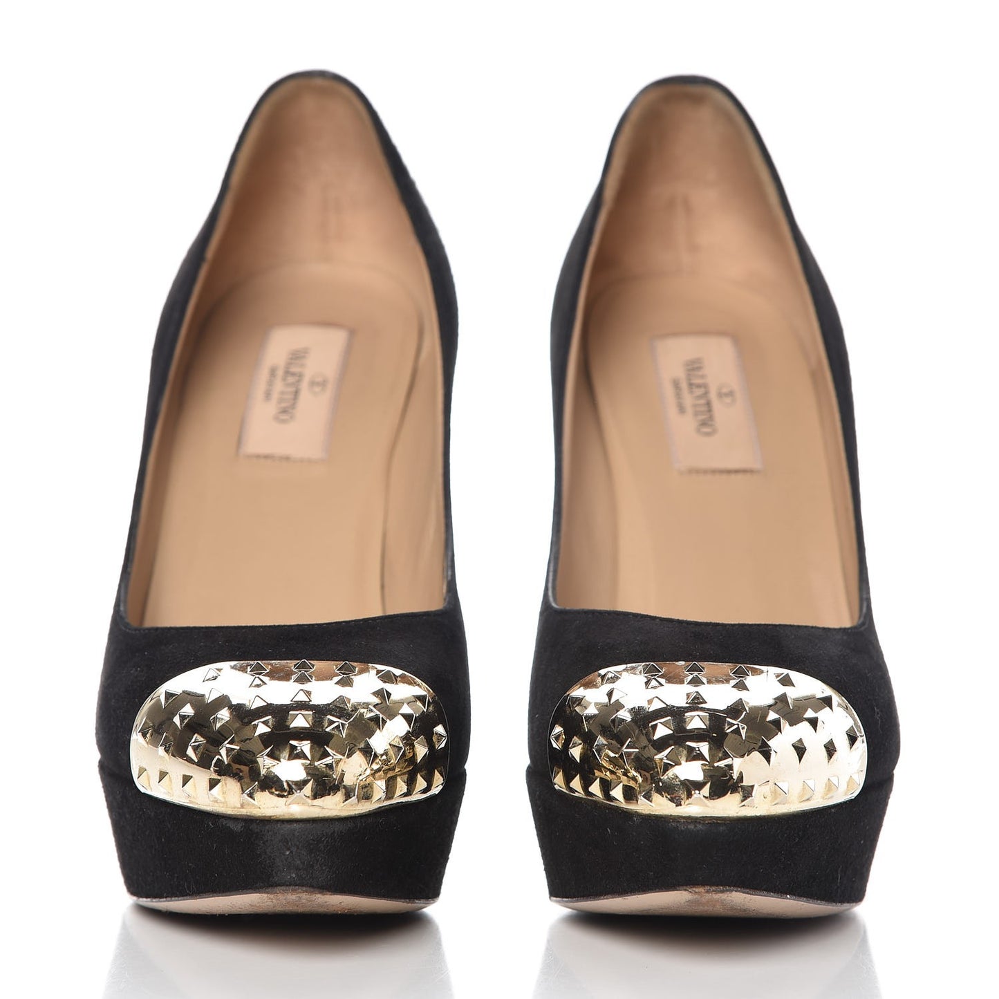 Suede Rockstud Cap Toe Platform Pumps 38 Black Gold