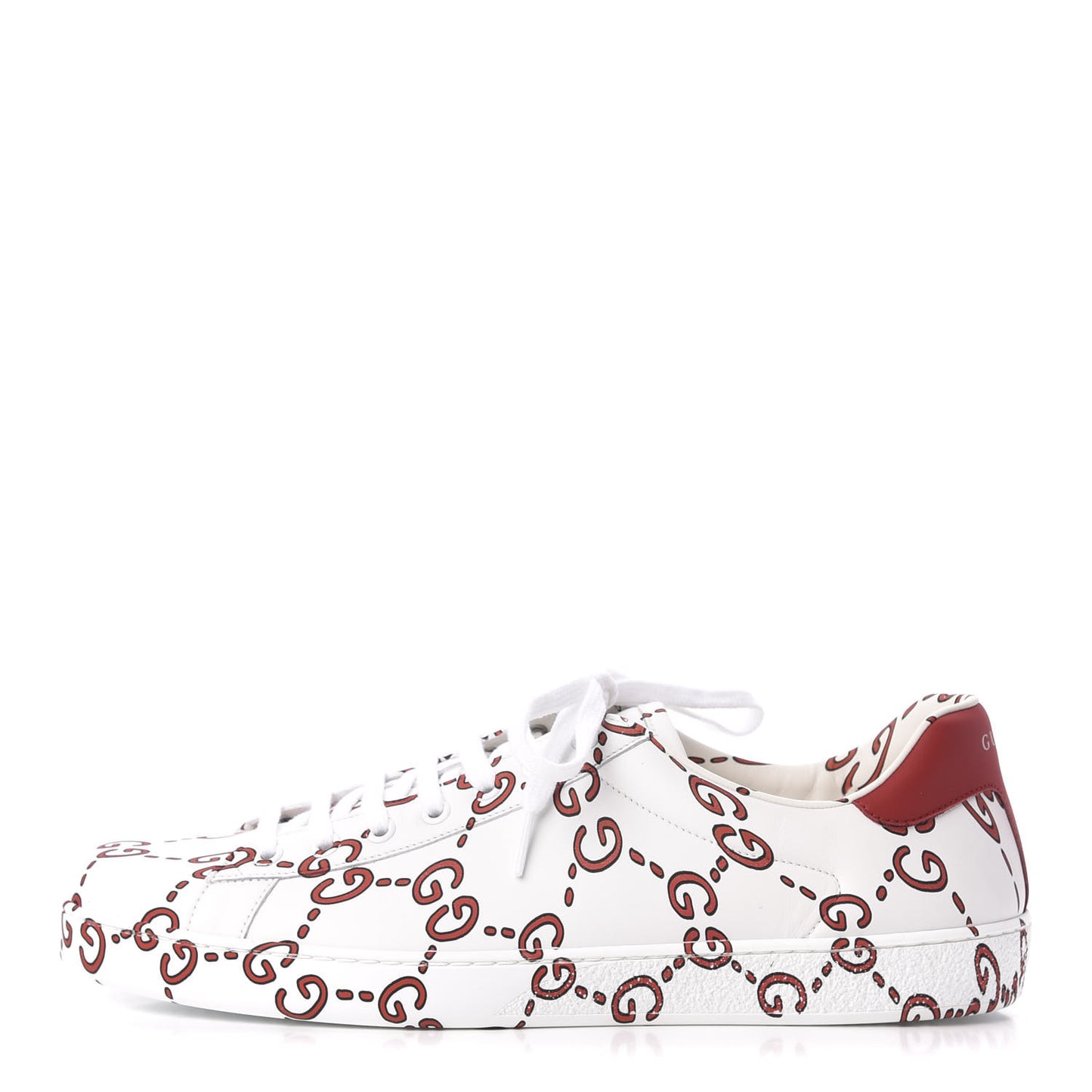 Calfskin GucciGhost Print Mens Ace Sneakers 11 White Hibiscus Red