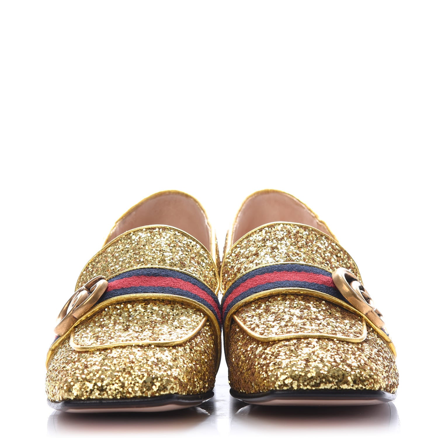 Gucci Glitter Web Peyton Loafers 39 Gold 2 of 8