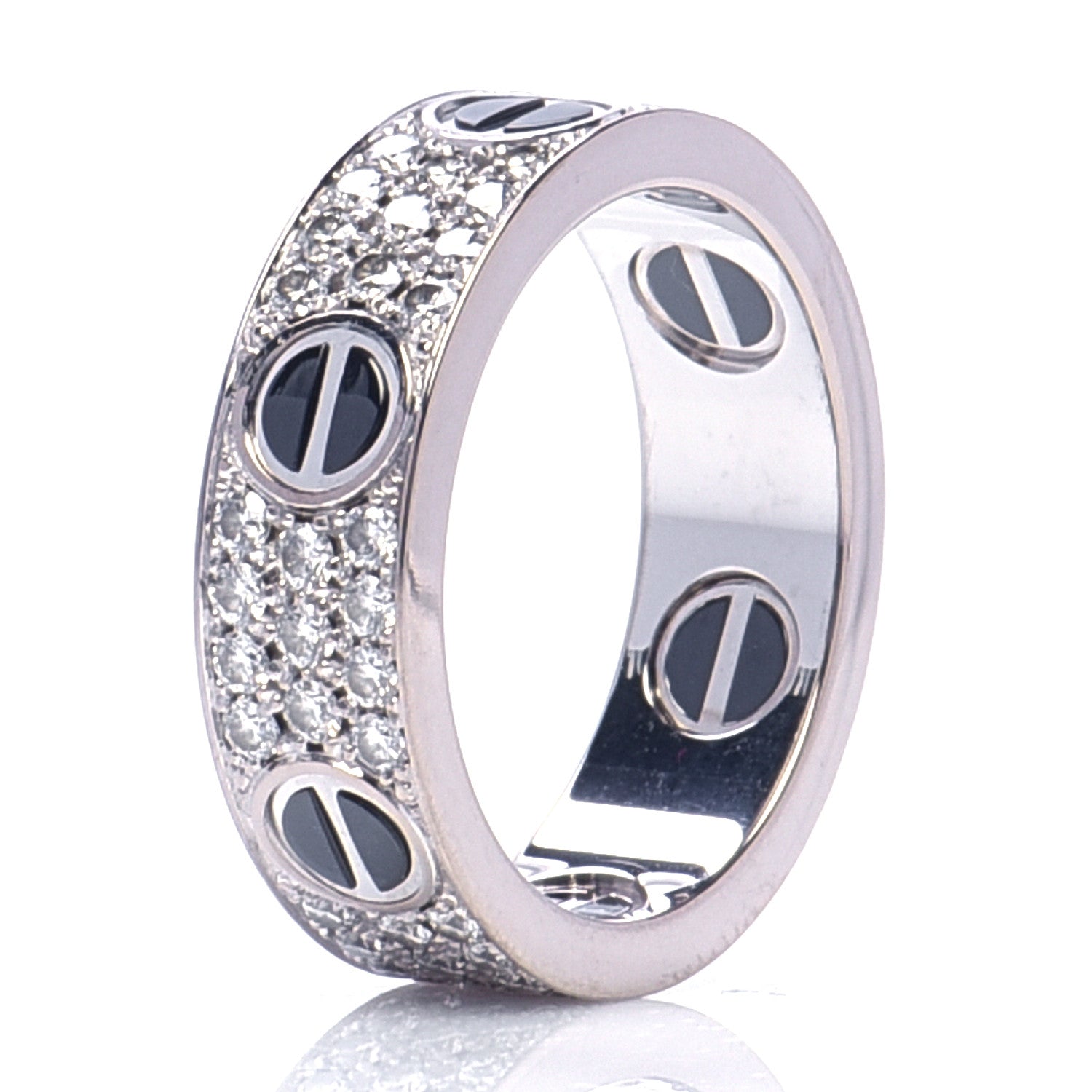Cartier 18K White Gold Diamond Ceramic LOVE Paved Ring 57 8 4 of 7