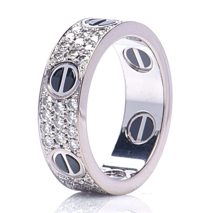 Cartier 18K White Gold Diamond Ceramic LOVE Paved Ring 57 8 4 of 7