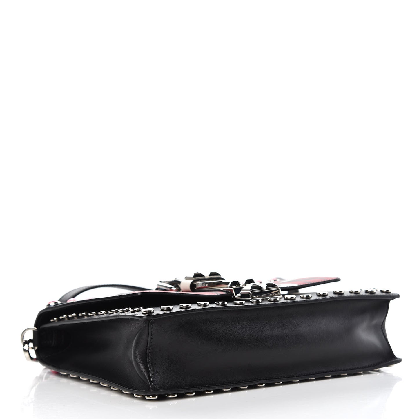 City Calfskin Orchid Print Studded Elektra Shoulder Bag Fuoco Black