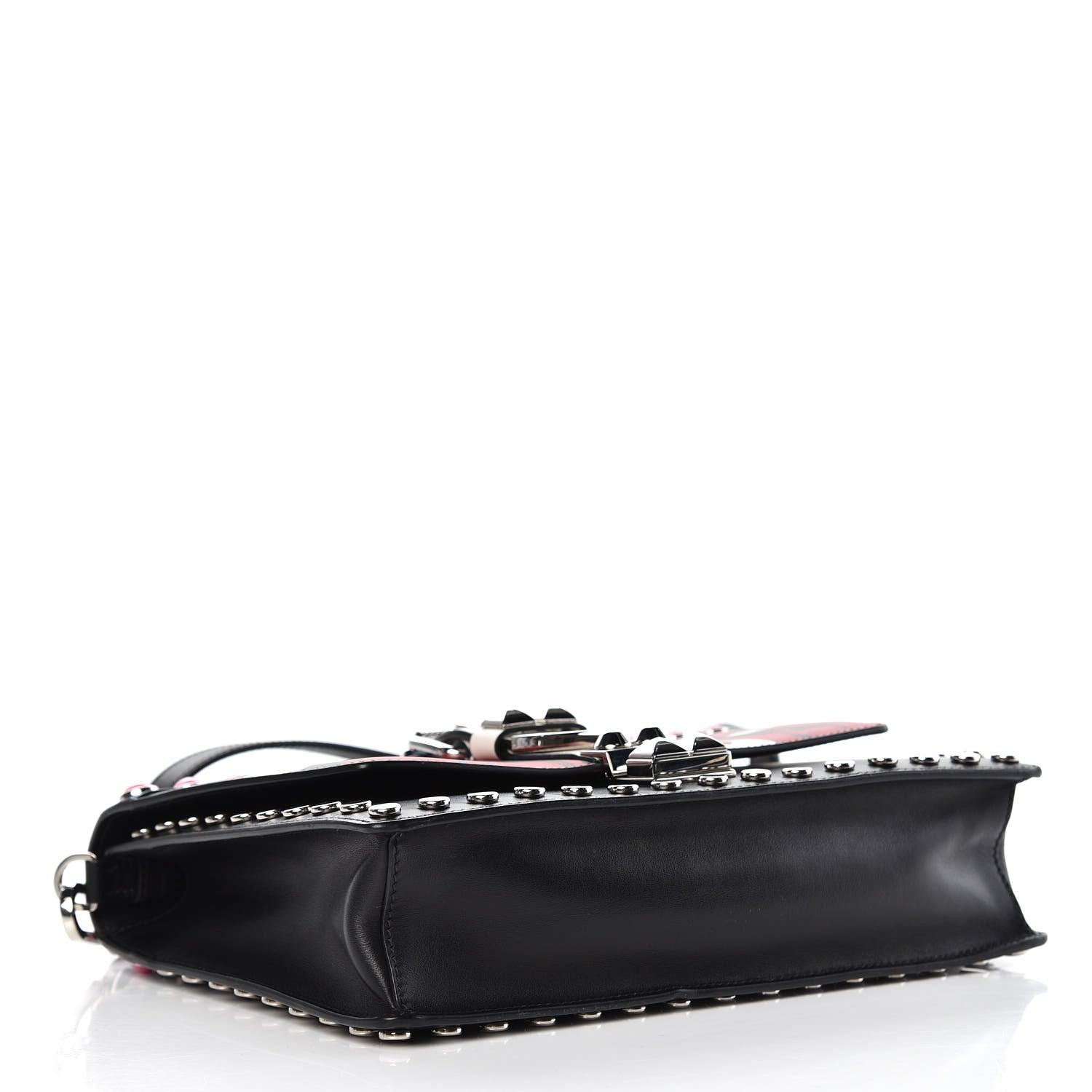 Prada City Calfskin Orchid Print Studded Elektra Shoulder Bag Fuoco Black 4 of 11