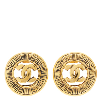 Chanel Metal Textured CC Medallion Clip On Earrings Gold 1 of 4