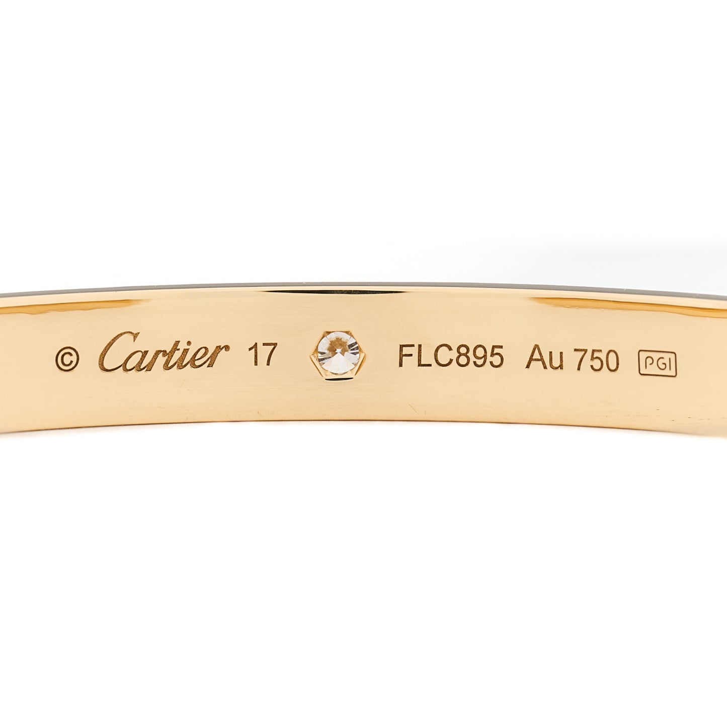 18K Yellow Gold 1 Diamond LOVE Cuff Bracelet 17
