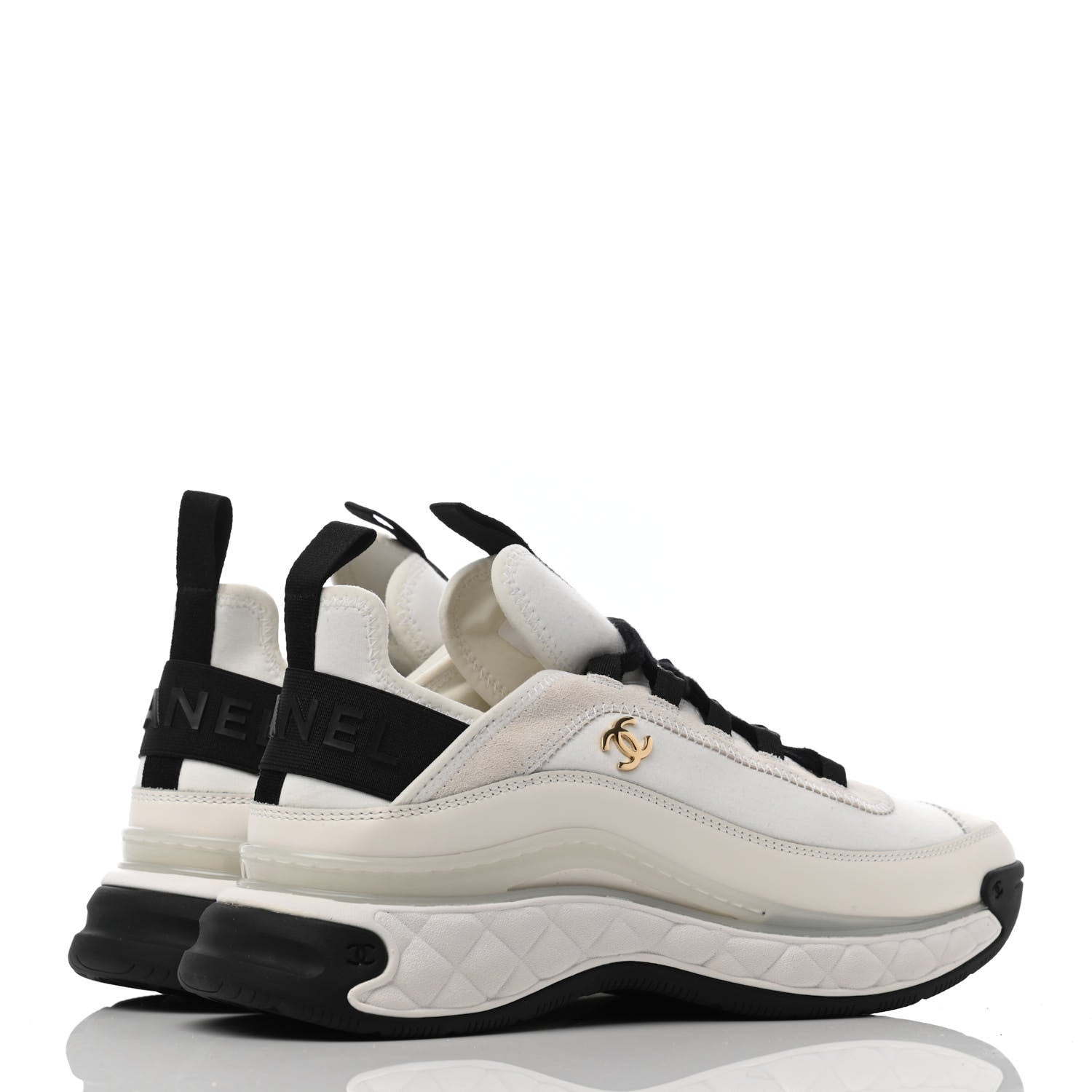 Chanel Velvet Calfskin Mixed Fibers CC Sneakers 38.5 Ivory Black 3 of 4
