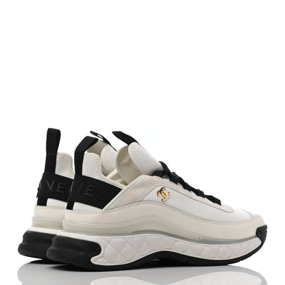 Chanel Velvet Calfskin Mixed Fibers CC Sneakers 38.5 Ivory Black 3 of 4