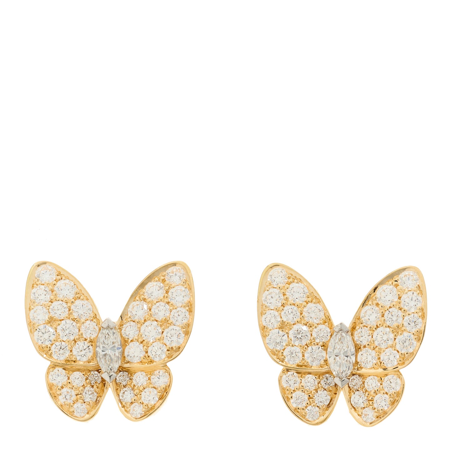 18K Yellow Gold Diamond Two Butterfly Earrings