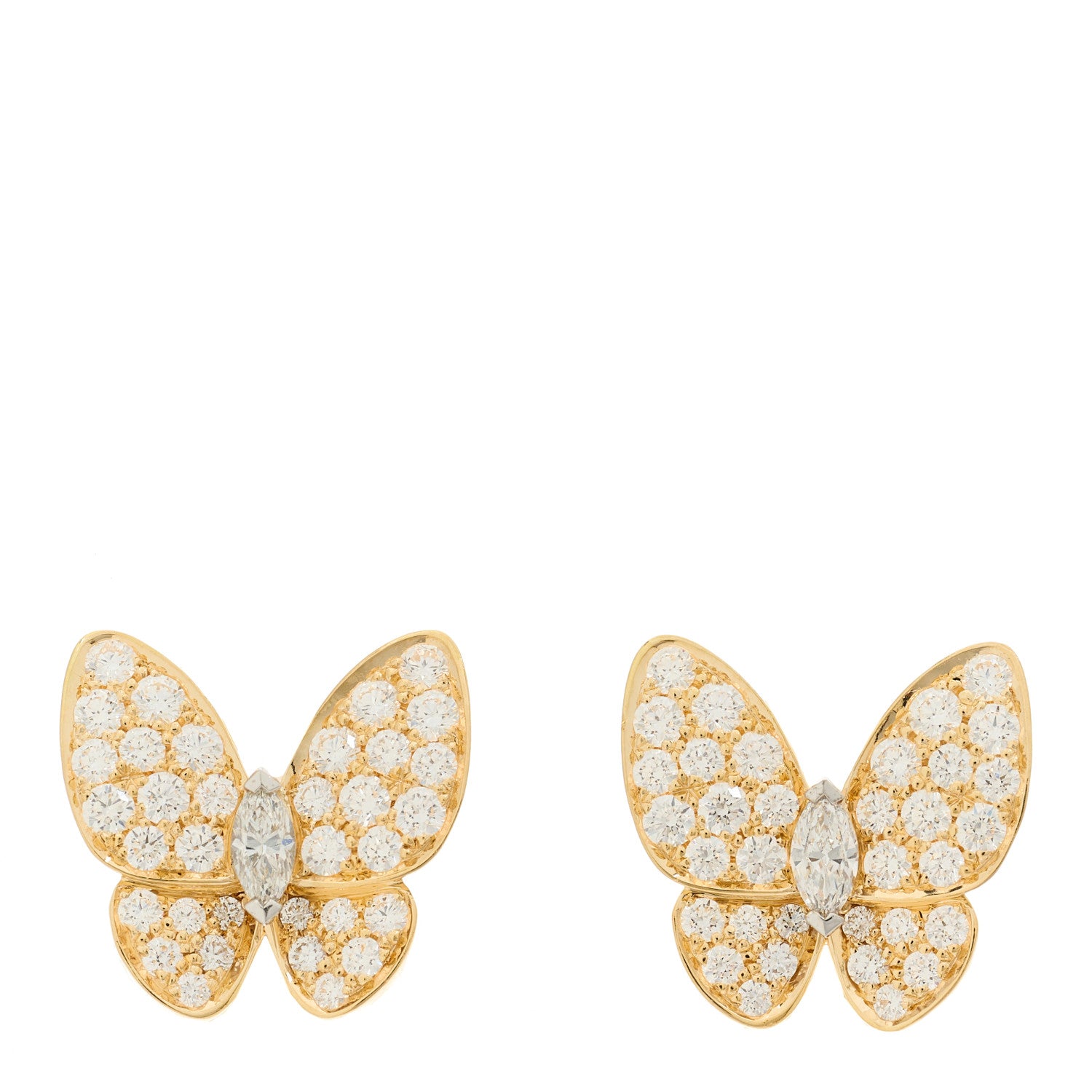 Van Cleef & Arpels 18K Yellow Gold Diamond Two Butterfly Earrings 1 of 5