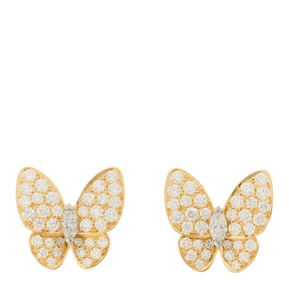 Van Cleef & Arpels 18K Yellow Gold Diamond Two Butterfly Earrings 1 of 5