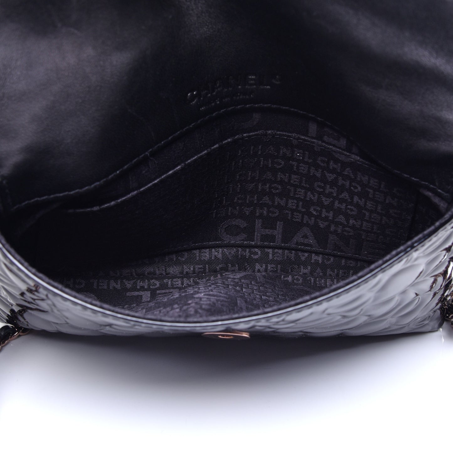 Patent Camellia Embossed Mini Flap Black
