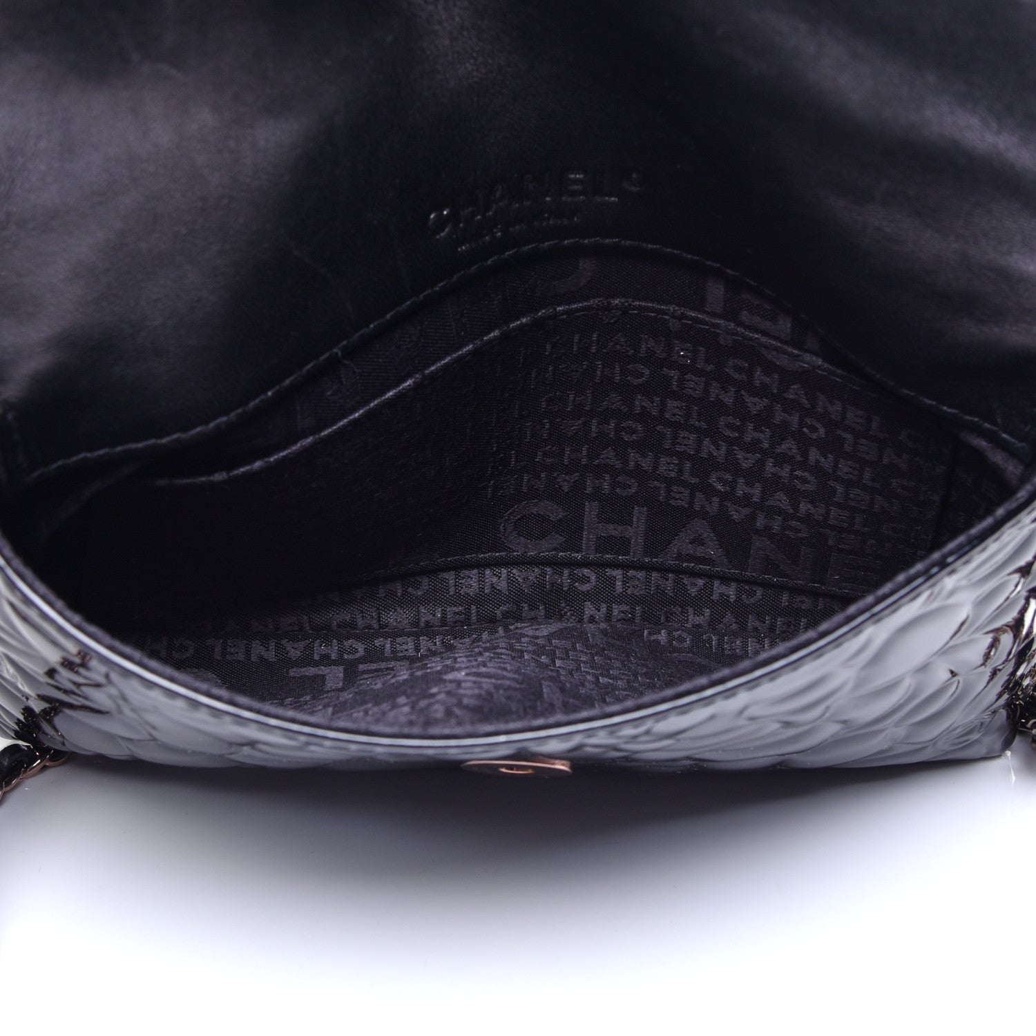 Chanel Patent Camellia Embossed Mini Flap Black 11 of 11