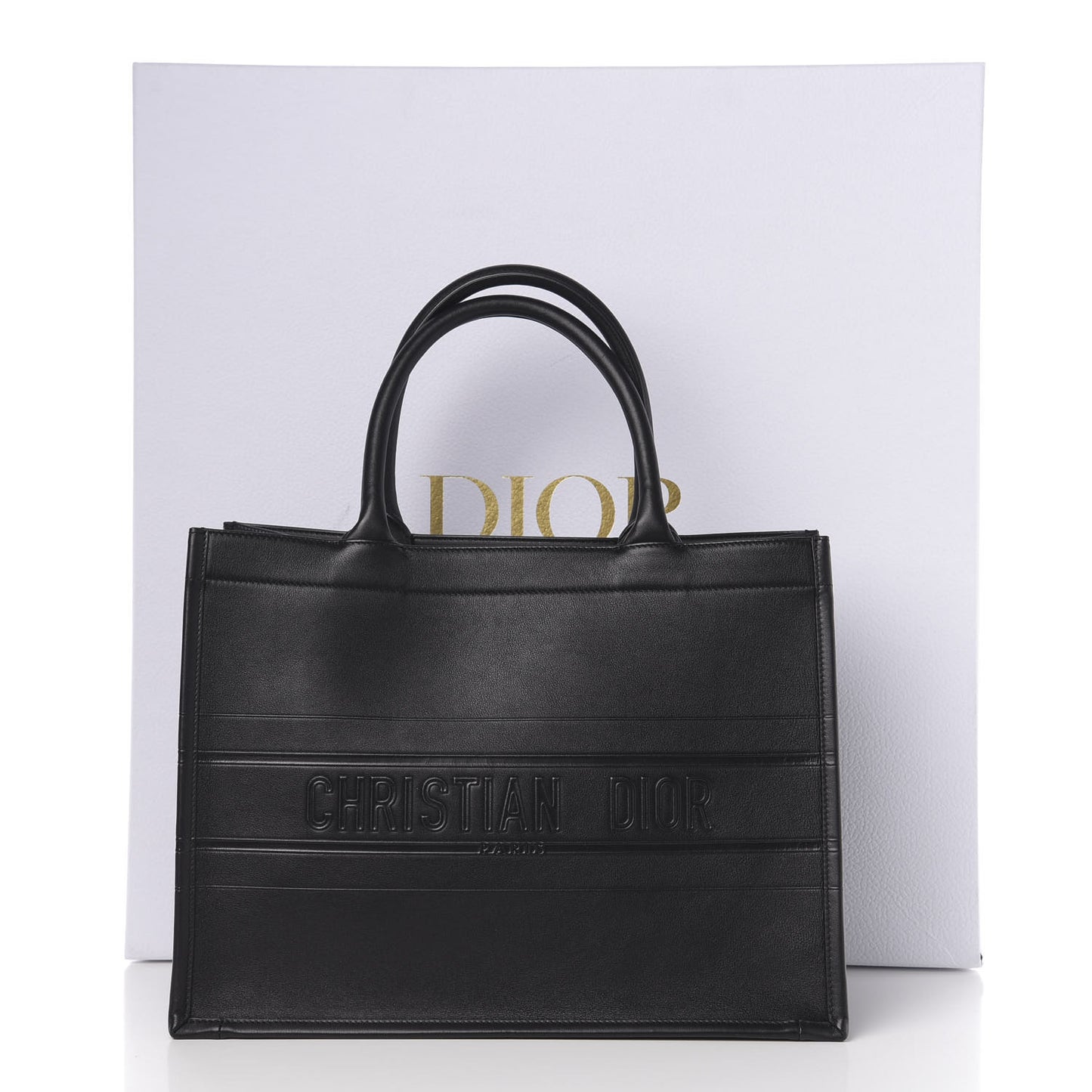 Calfskin Embossed Medium Book Tote Black