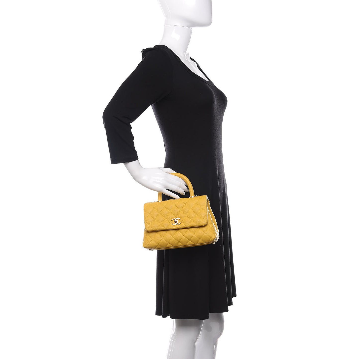 Caviar Quilted Mini Coco Handle Flap Yellow