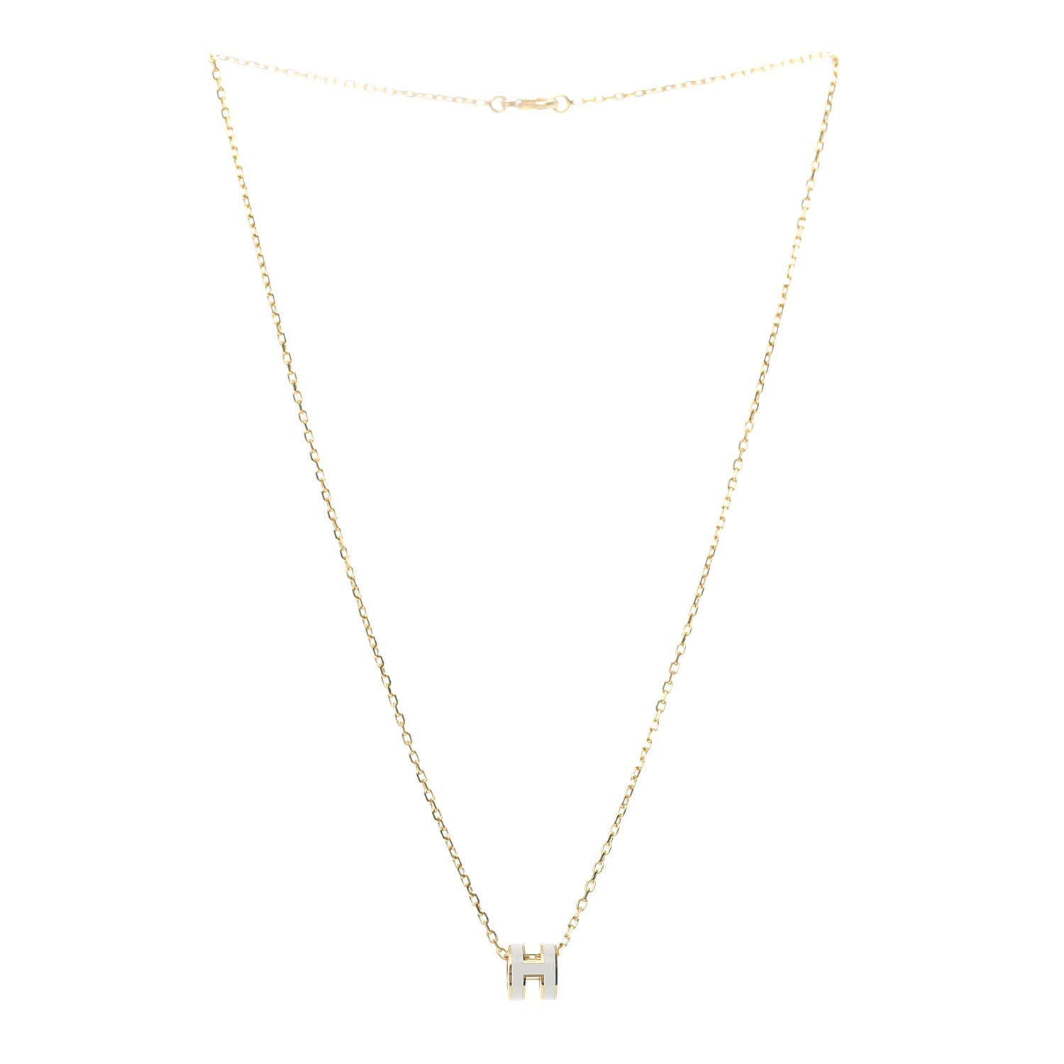 Hermes Lacquered Gold Mini Pop H Pendant Necklace White 3 of 5