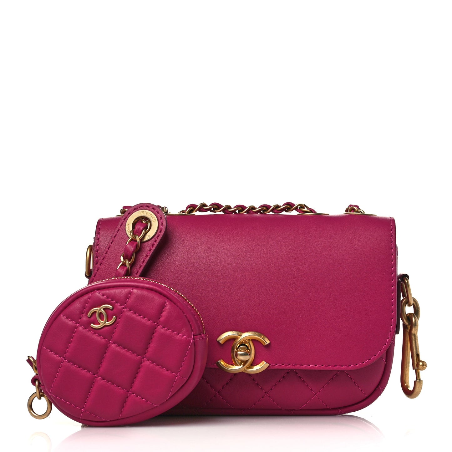 Calfskin Quilted Multi Pouching Flap And Coin Purse Fuchsia