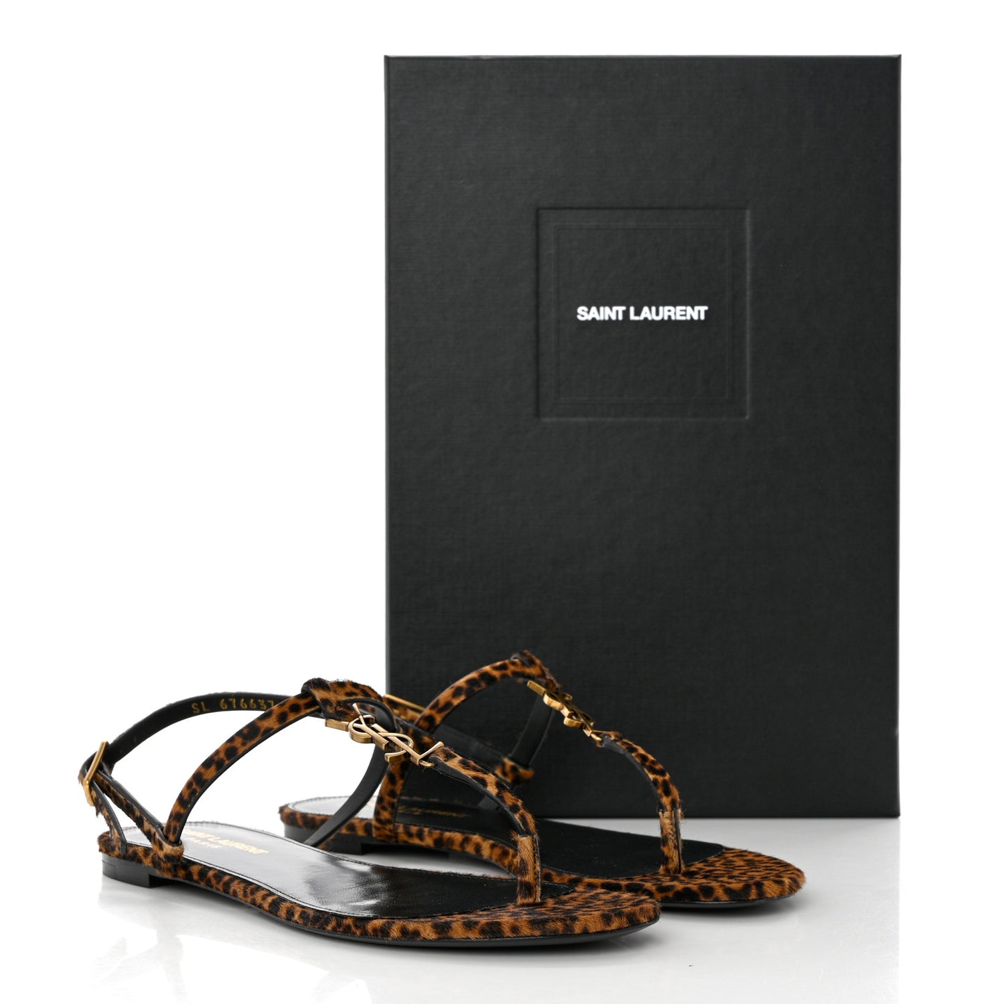 Pony Hair Leopard Print Cassandra Monogram Sandals 36.5 Naturale