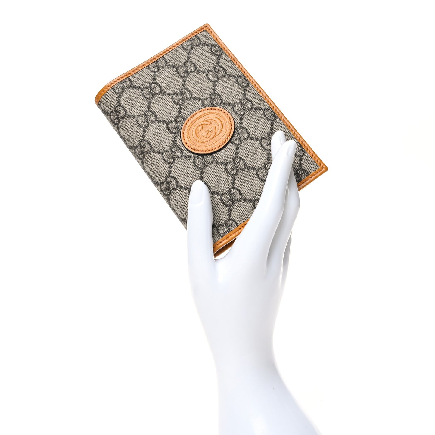 GG Supreme Monogram Textured Calfskin Retro Interlocking G Passport Case Beige Yellow