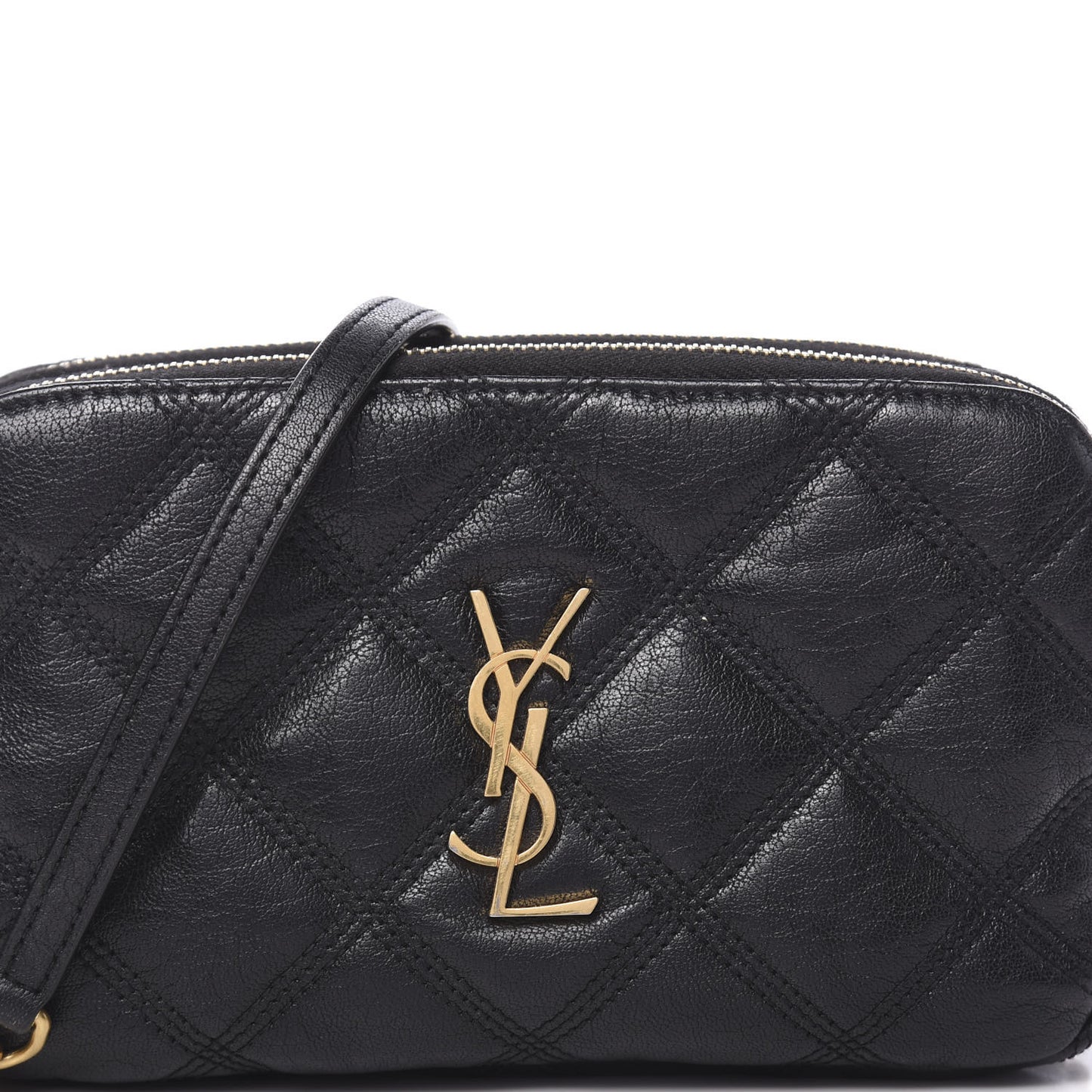 Grained Lambskin Quilted Mini Becky Double Zip Bag Black