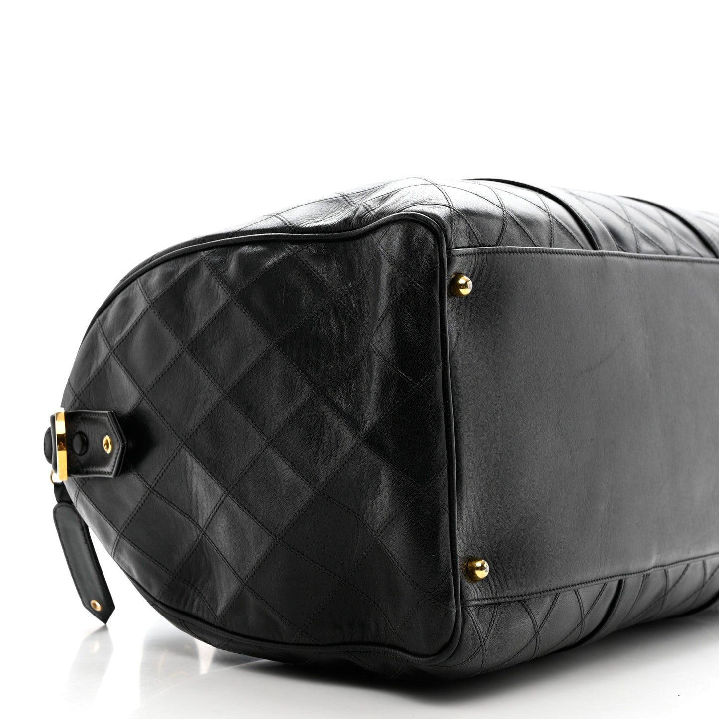 Lambskin Stitched Duffle Travel Bag Black
