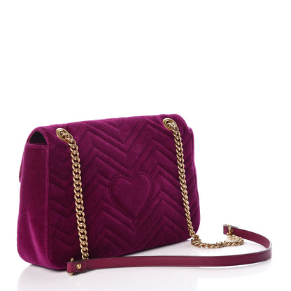 Gucci Velvet Matelasse Medium GG Marmont Shoulder Bag Fuchsia Violet Cyclamen 3 of 9