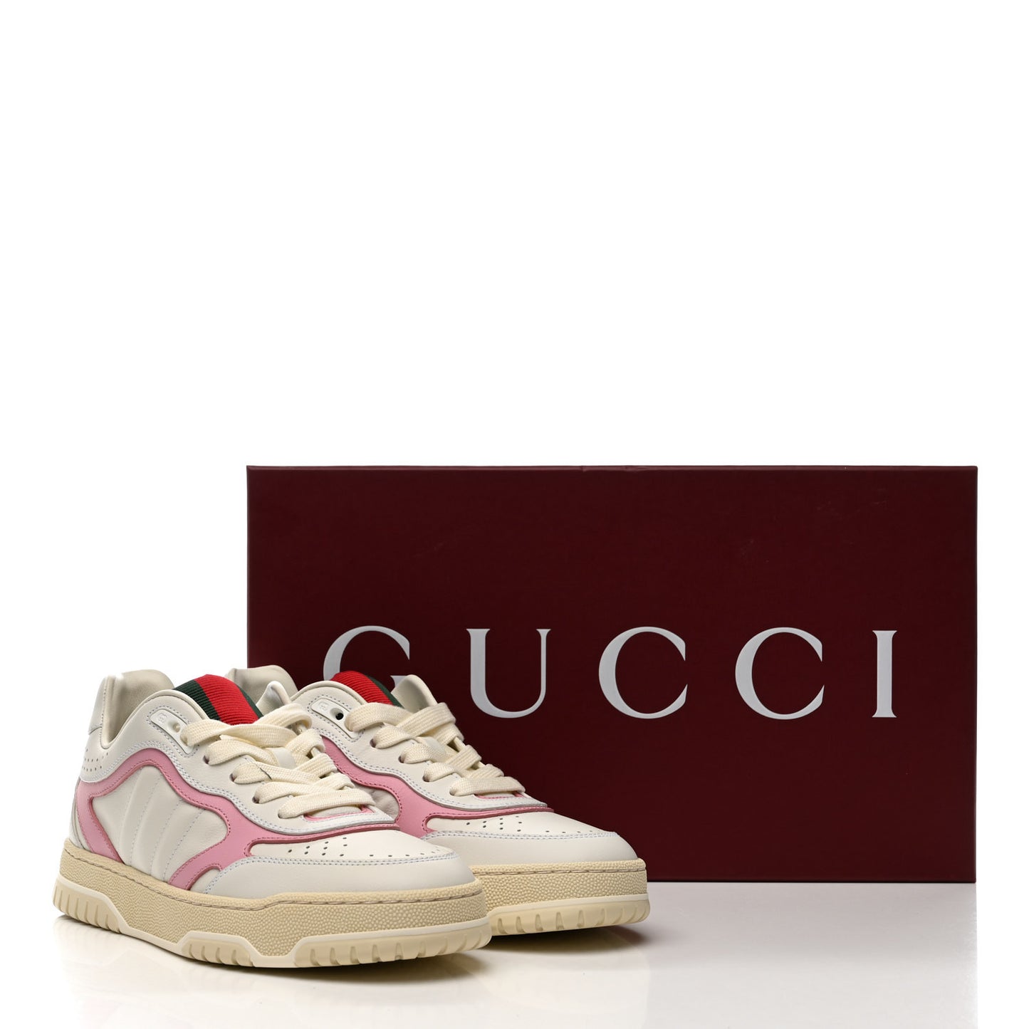 Calfskin Womens Re-Web Sneakers 36.5 White Pink