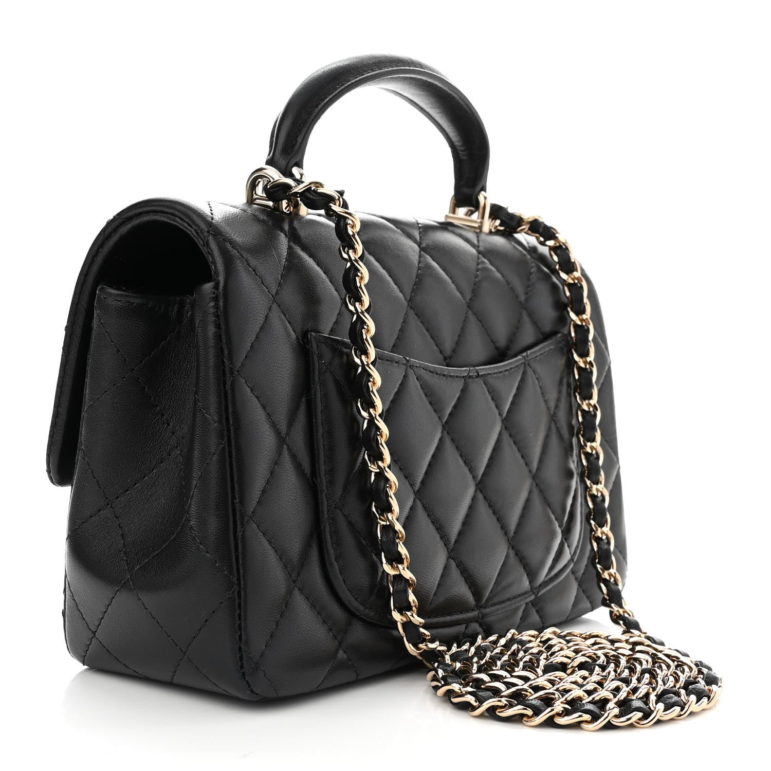 Chanel Lambskin Quilted Mini Top Handle Rectangular Flap Black 3 of 12