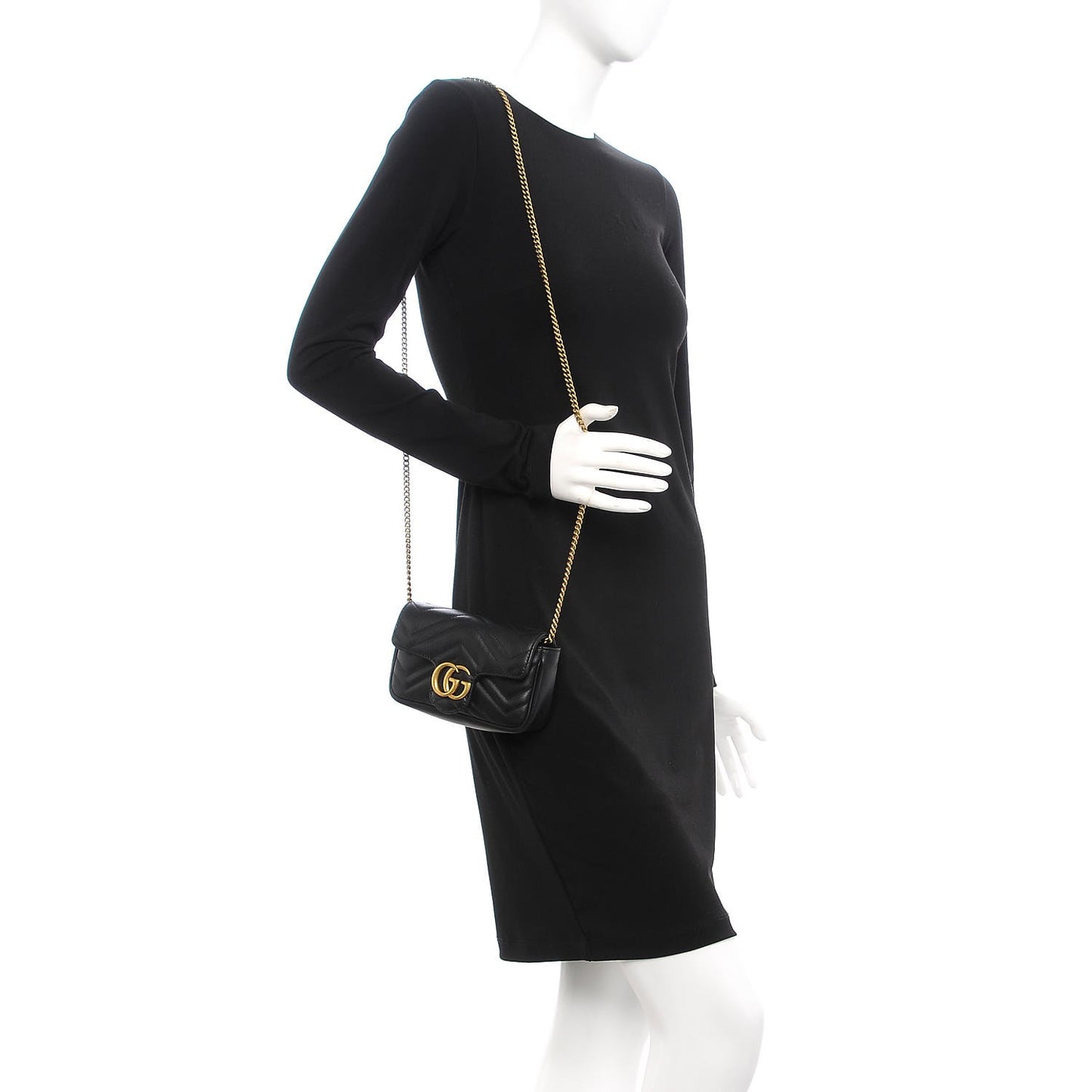Calfskin Matelasse Super Mini GG Marmont Shoulder Bag Black
