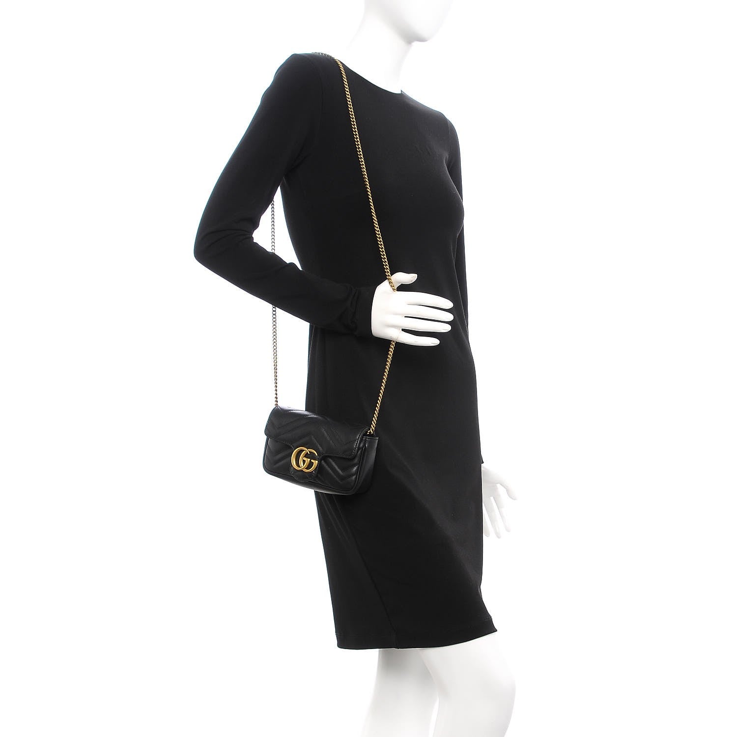 Gucci Calfskin Matelasse Super Mini GG Marmont Shoulder Bag Black 2 of 9