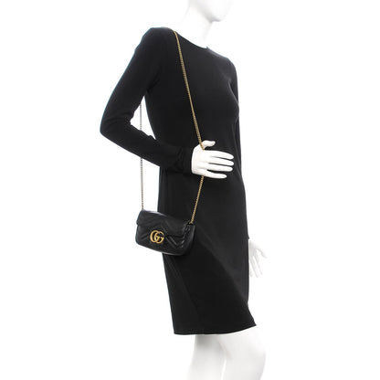 Gucci Calfskin Matelasse Super Mini GG Marmont Shoulder Bag Black 2 of 9
