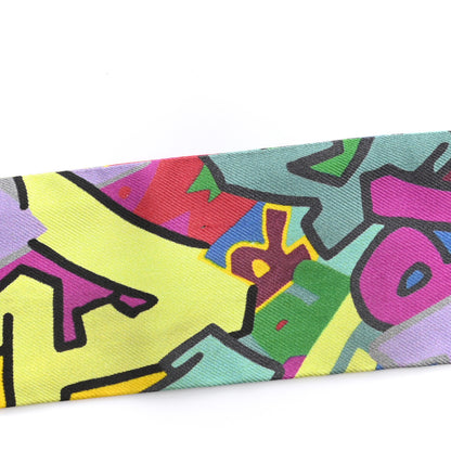 Hermes Silk Graff Graffiti Twilly Fuchsia Kaki Jaune 6 of 6