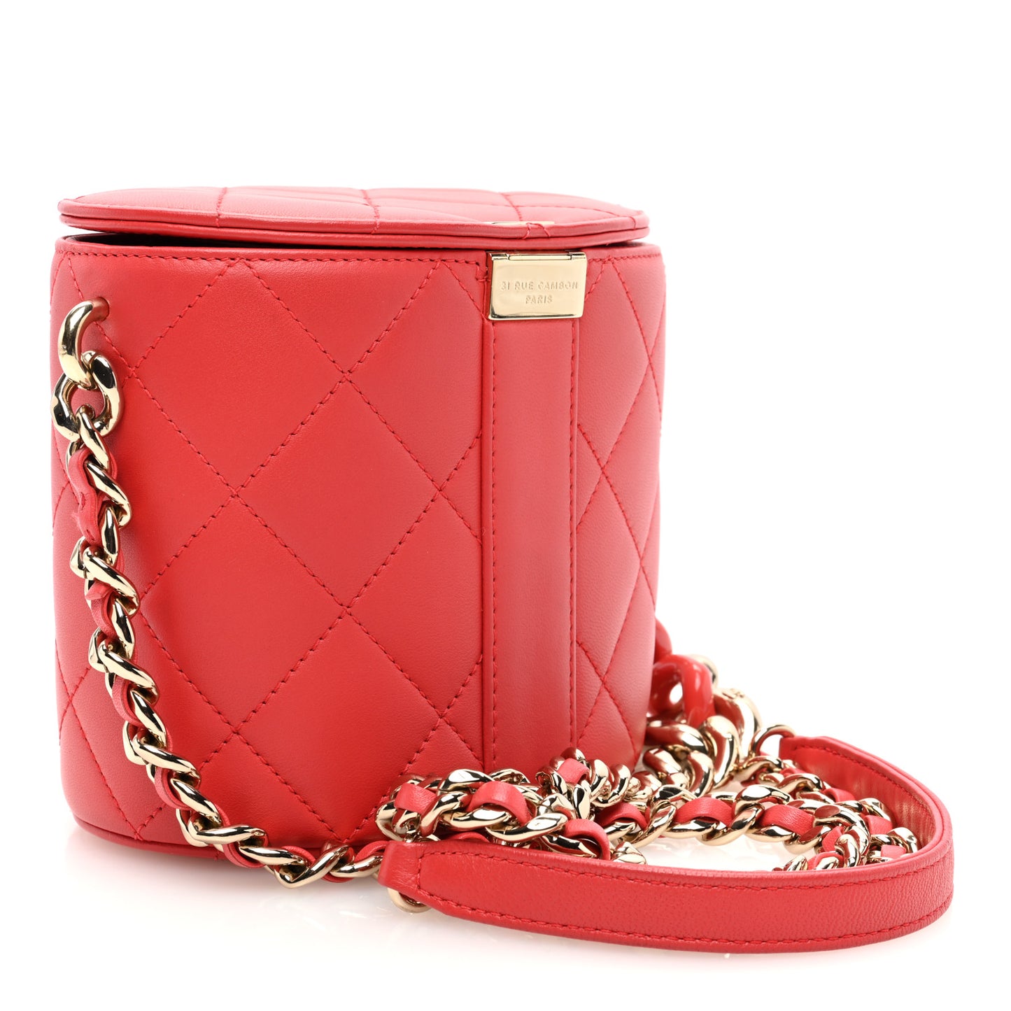 Lambskin Resin Elegant Chain Vanity Case Red