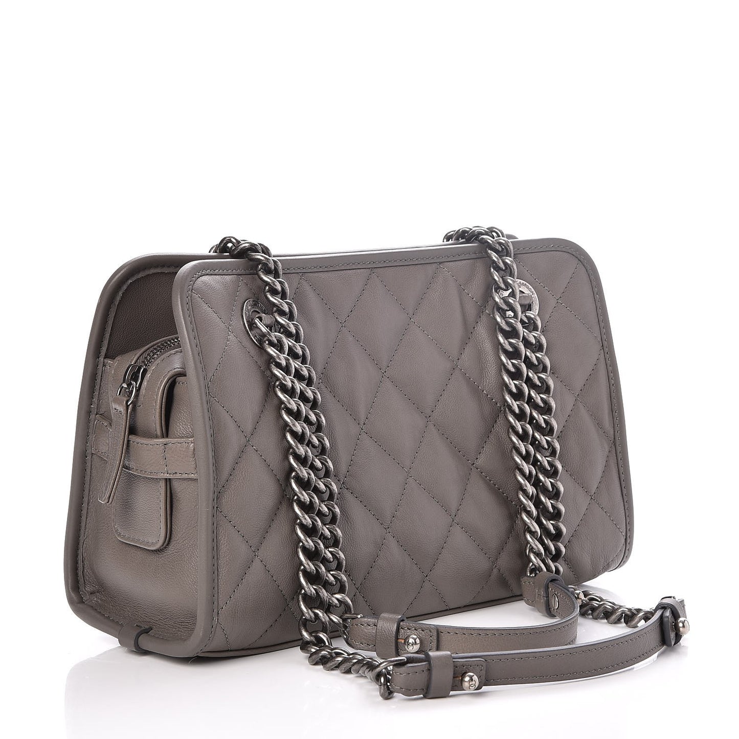 Calfskin Quilted Small Casual Riviera Zip Shoulder Bag Grey