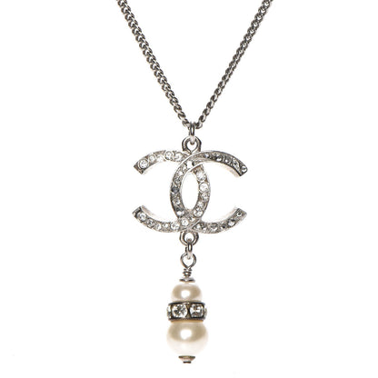 Chanel Pearl Crystal CC Necklace Silver 4 of 9