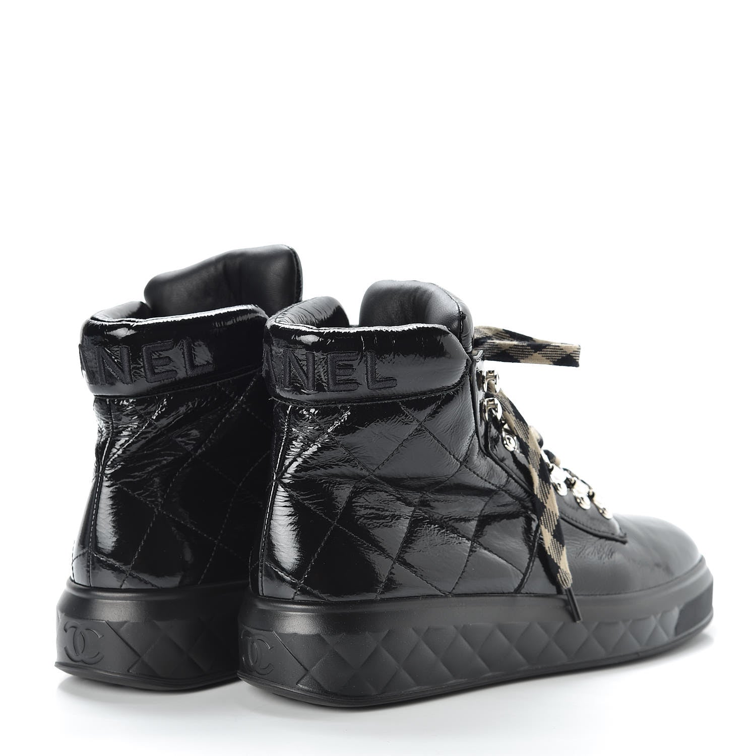 Chanel Patent Calfskin Quilted Womens High Top Sneakers 37.5 Black 4 of 7