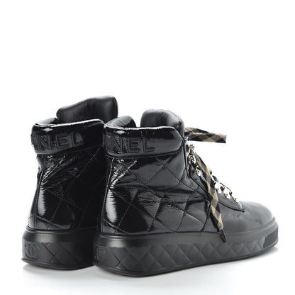 Chanel Patent Calfskin Quilted Womens High Top Sneakers 37.5 Black 4 of 7
