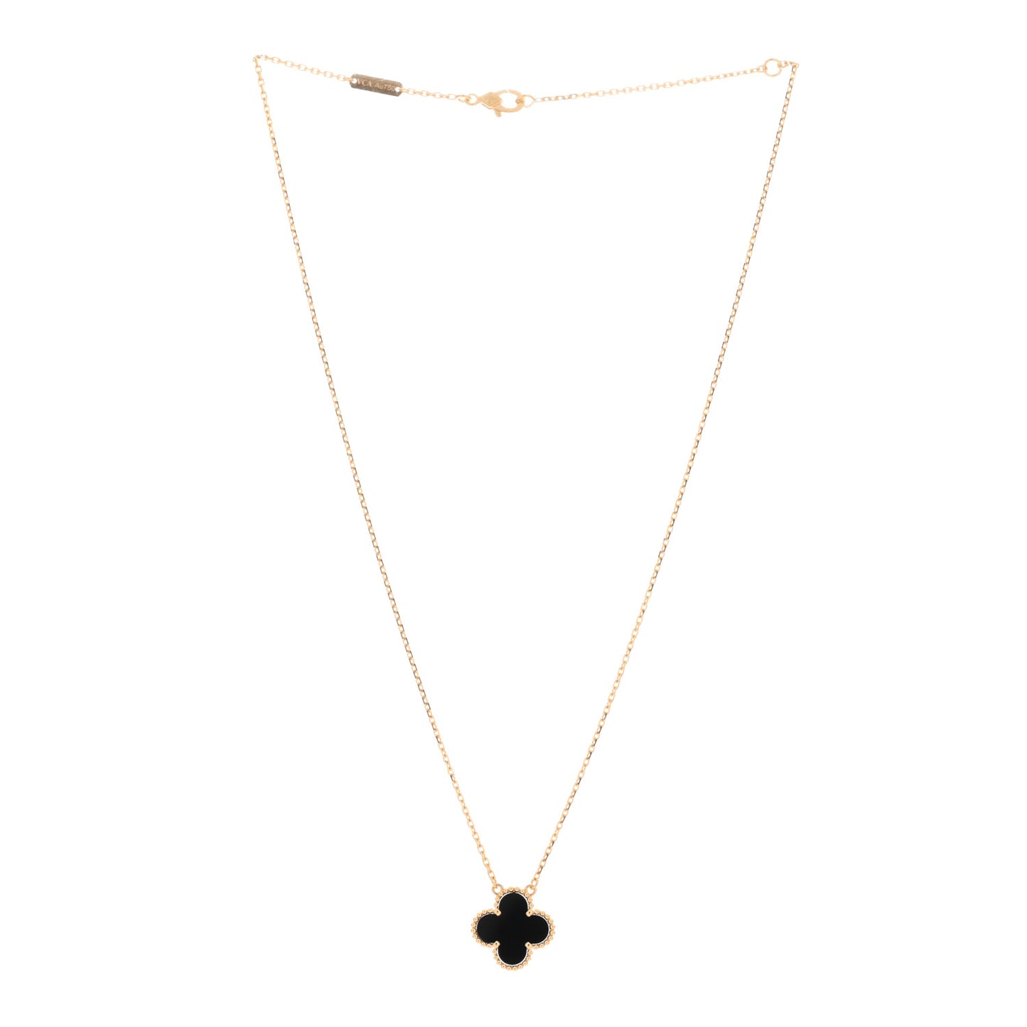 18K Yellow Gold Black Onyx Vintage Alhambra Pendant Necklace