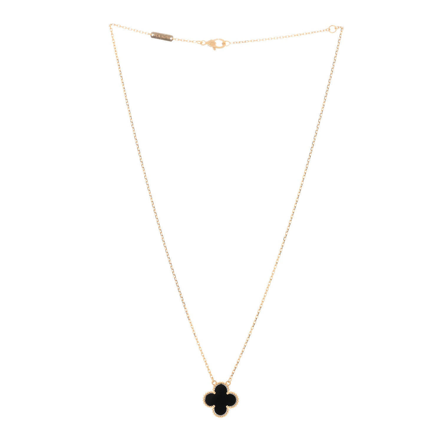 Van Cleef & Arpels 18K Yellow Gold Black Onyx Vintage Alhambra Pendant Necklace 2 of 4