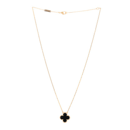 Van Cleef & Arpels 18K Yellow Gold Black Onyx Vintage Alhambra Pendant Necklace 2 of 4