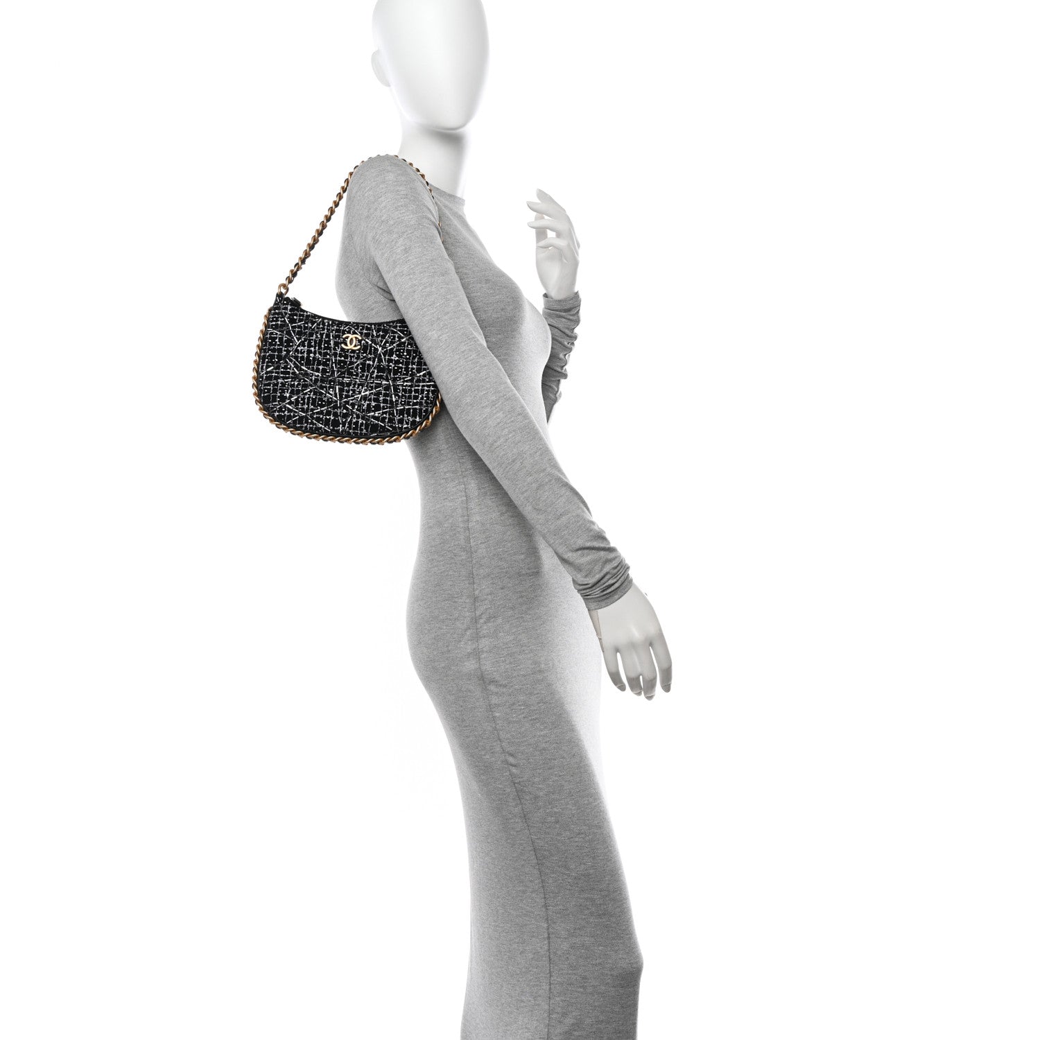 Chanel Tweed Sequin Quilted Trendy Chain Around Hobo Black White 2 of 11