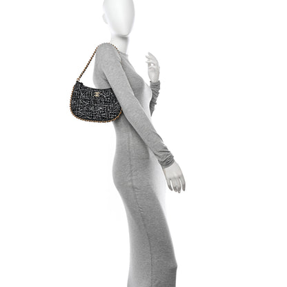 Chanel Tweed Sequin Quilted Trendy Chain Around Hobo Black White 2 of 11