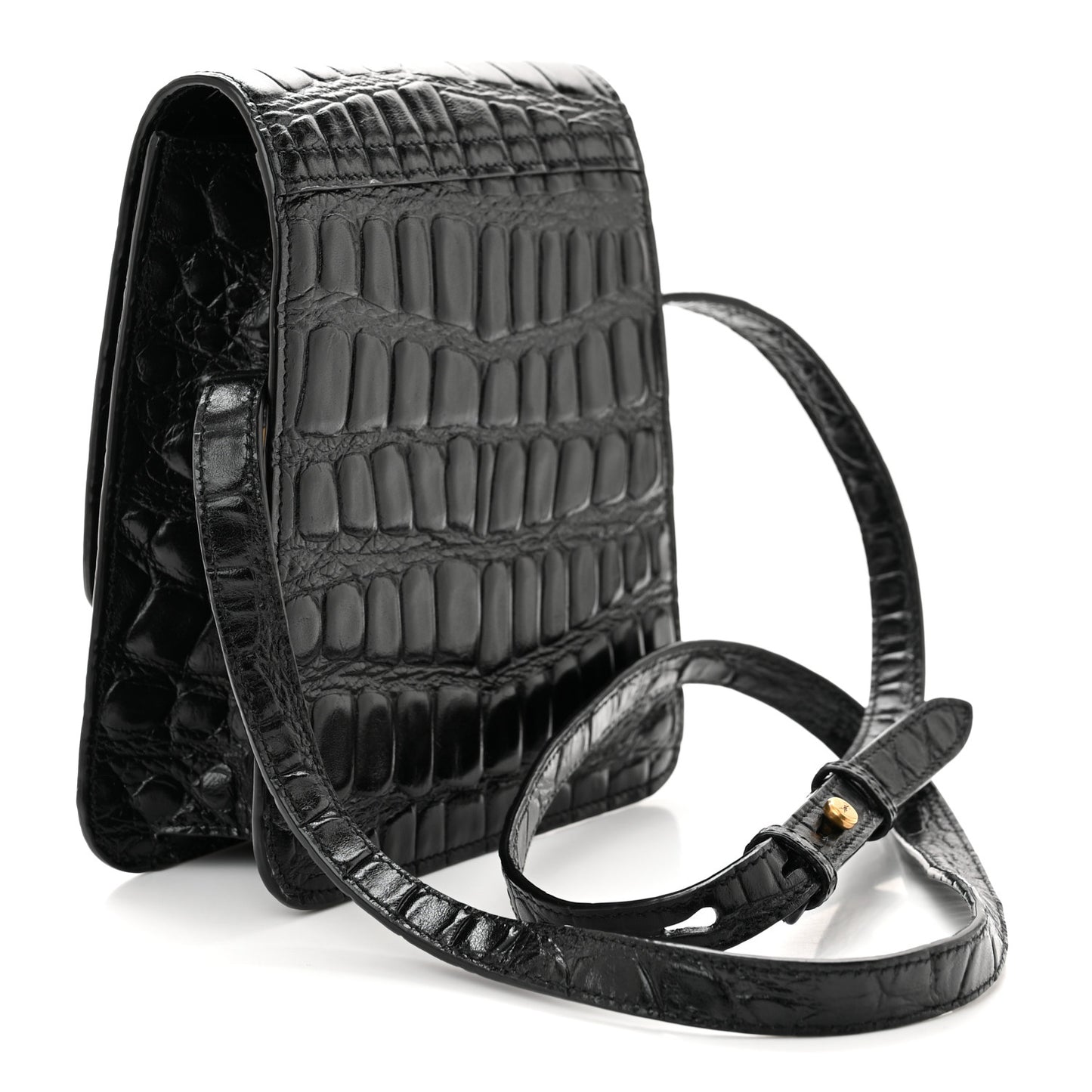 Calfskin Embossed Crocodile North South Kaia Satchel Black
