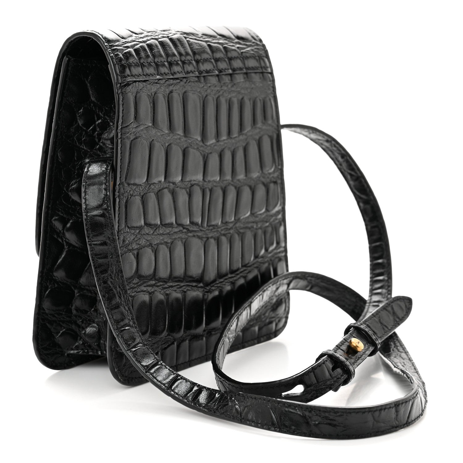 Saint Laurent Calfskin Embossed Crocodile North South Kaia Satchel Black 3 of 10