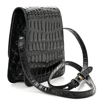 Saint Laurent Calfskin Embossed Crocodile North South Kaia Satchel Black 3 of 10