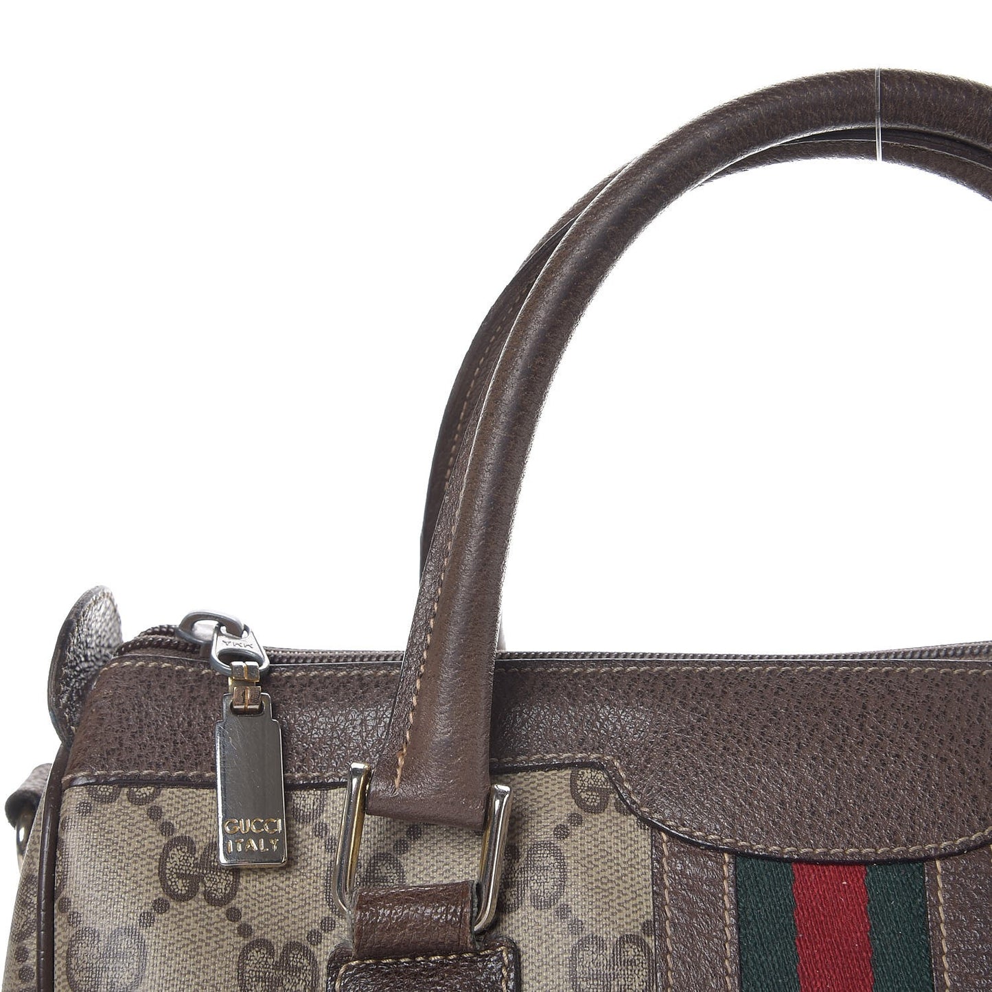 GG Plus Monogram Vintage Web Small Boston Dark Brown