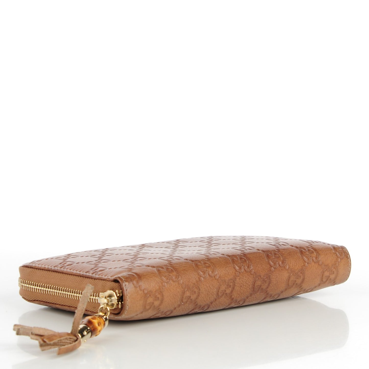 Guccissima Bamboo Tassel Zip Around Wallet Natural Brown